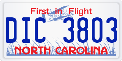 NC license plate DIC3803