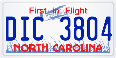 NC license plate DIC3804