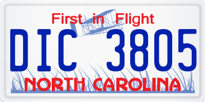 NC license plate DIC3805