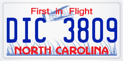 NC license plate DIC3809