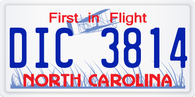 NC license plate DIC3814