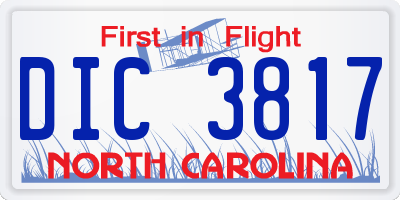 NC license plate DIC3817