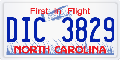 NC license plate DIC3829