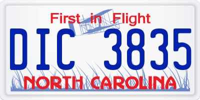 NC license plate DIC3835