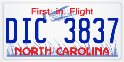 NC license plate DIC3837