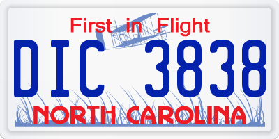 NC license plate DIC3838