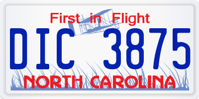NC license plate DIC3875