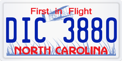 NC license plate DIC3880