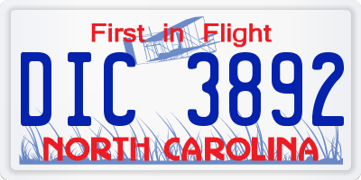 NC license plate DIC3892