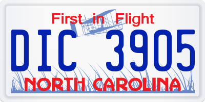 NC license plate DIC3905