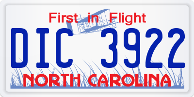 NC license plate DIC3922