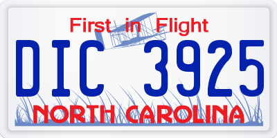 NC license plate DIC3925