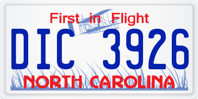 NC license plate DIC3926