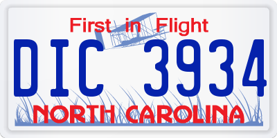 NC license plate DIC3934
