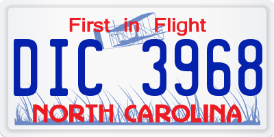 NC license plate DIC3968
