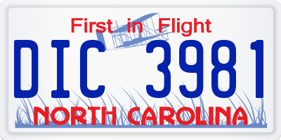 NC license plate DIC3981