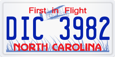 NC license plate DIC3982