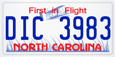 NC license plate DIC3983