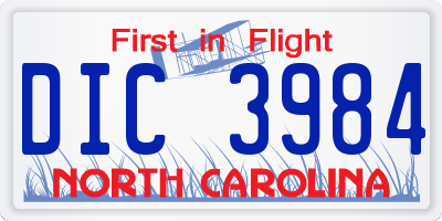 NC license plate DIC3984