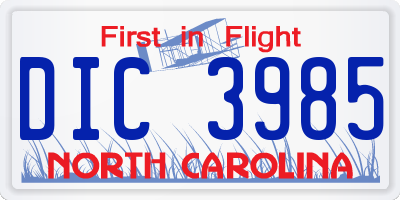 NC license plate DIC3985