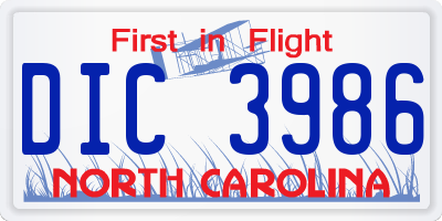 NC license plate DIC3986