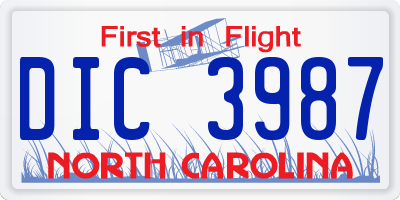 NC license plate DIC3987