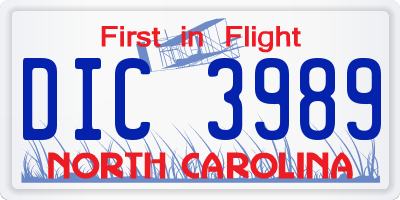 NC license plate DIC3989