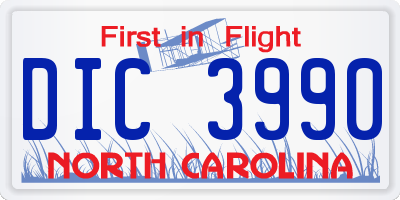 NC license plate DIC3990