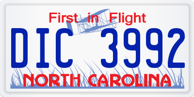 NC license plate DIC3992
