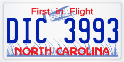 NC license plate DIC3993