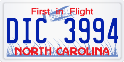 NC license plate DIC3994