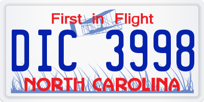 NC license plate DIC3998