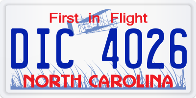 NC license plate DIC4026
