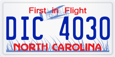 NC license plate DIC4030