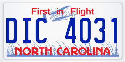 NC license plate DIC4031