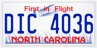 NC license plate DIC4036