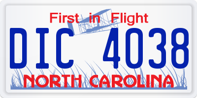NC license plate DIC4038