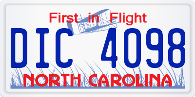 NC license plate DIC4098