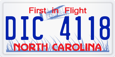 NC license plate DIC4118