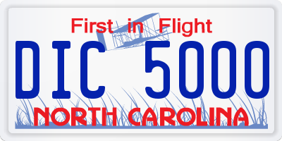 NC license plate DIC5000