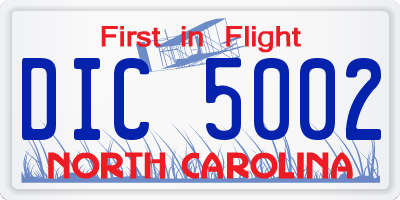 NC license plate DIC5002