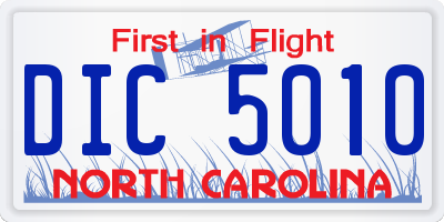NC license plate DIC5010