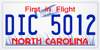 NC license plate DIC5012