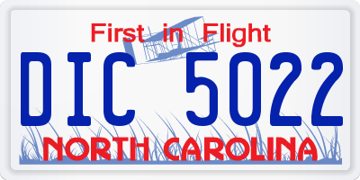 NC license plate DIC5022