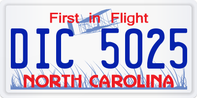 NC license plate DIC5025