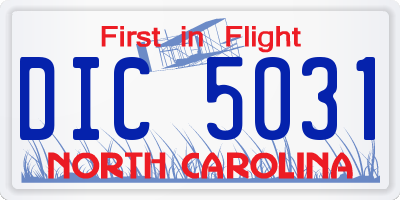 NC license plate DIC5031
