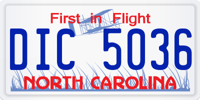 NC license plate DIC5036