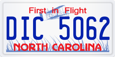 NC license plate DIC5062