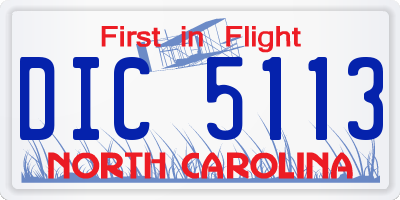 NC license plate DIC5113