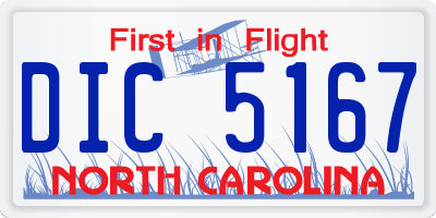 NC license plate DIC5167